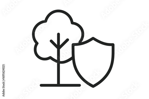 Environmental protection linear icon. Nature conservation and ecology concept. Tree with a shield for security and safety. Eco friendly, sustainable development and biodiversity.