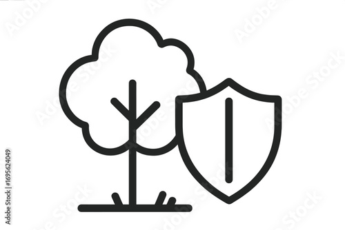 Environmental protection icon. Tree with shield symbol for nature safety, security, and conservation. Eco-friendly concept. Vector logo for ecology and growth.