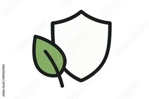 Eco shield with leaf icon. Environmental protection, nature conservation. Green security symbol. Natural, organic, bio, vegan product logo. Ecology, sustainability vector.