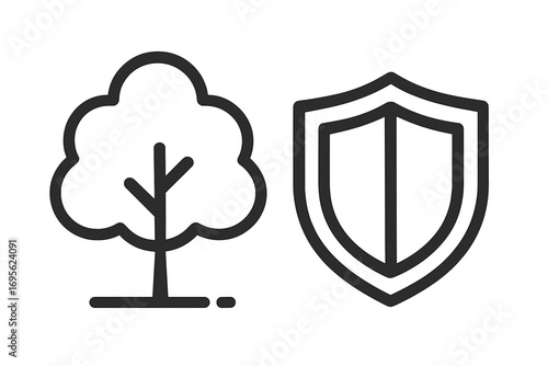 Environmental protection icon with tree and shield. Concept of nature conservation, eco-friendly security, and sustainability. Modern outline vector for logo, web, app design.