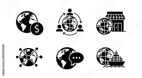 Global business and international trade concept with world icons.