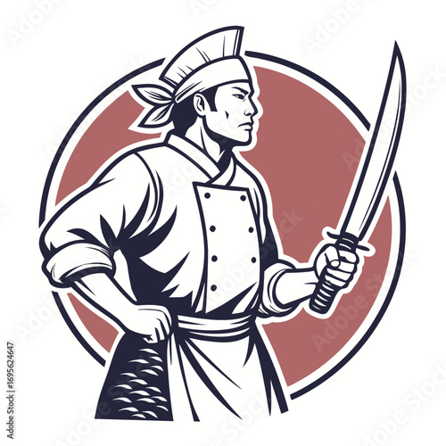 Master chef samurai illustration vector scalable art for culinary asian food designs