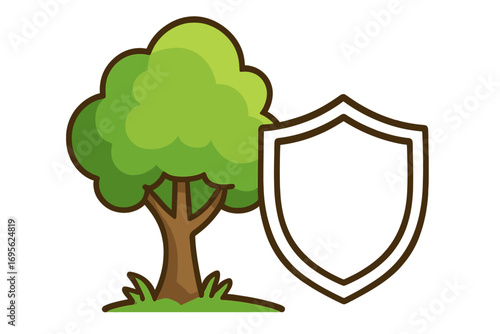 Tree with shield icon vector. Concept of environmental protection, nature conservation, safety, security. Eco friendly, green symbol for ecology, preservation, web design, apps.
