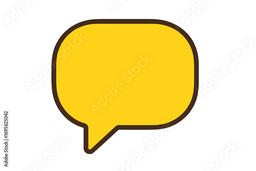 Yellow speech bubble vector icon for chat or comics. Flat cartoon illustration for communication, message, or dialog. Blank thought bubble graphic element for social media.
