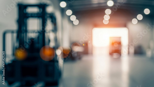 Wallpaper Mural Blurred forklift in a warehouse with bright light at the end of aisle, emphasizing movement, contrast, and the atmosphere of busy industrial storage and logistics. Torontodigital.ca