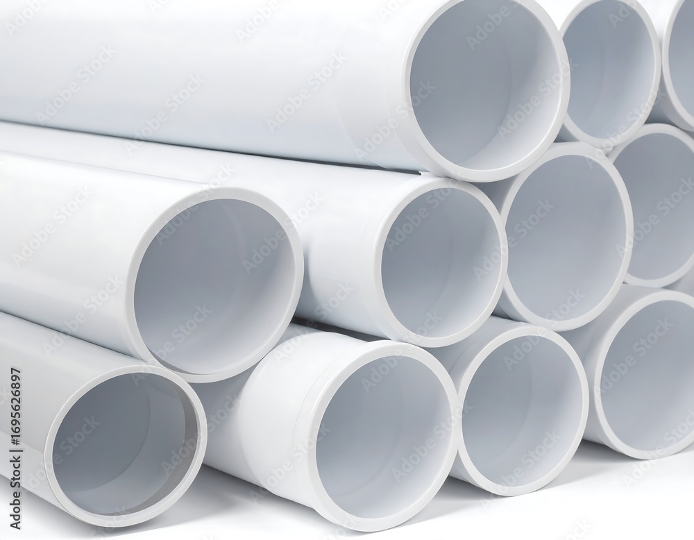Fototapeta premium Stack of white plastic pipes