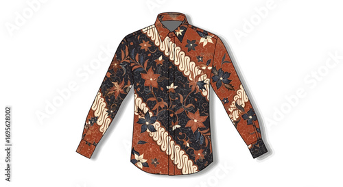 Detailed illustration of a batik shirt with intricate floral patterns.