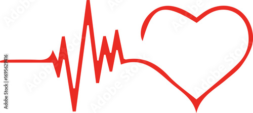 Health and Medical concept. EKG Pulse Wave, cardiogram and glowing neon heart pulse graphic illustration