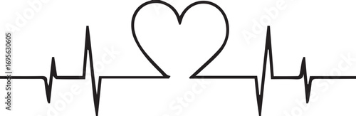 Health and Medical concept. EKG Pulse Wave, cardiogram and glowing neon heart pulse graphic illustration