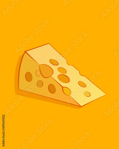 Cheese icon, flat vector of cheese on orange background.