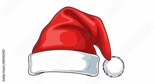 A classic red Santa Claus hat, white fur trim, pom-pom.