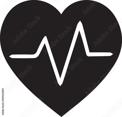 Health and Medical concept. EKG Pulse Wave, cardiogram and glowing neon heart pulse graphic illustration