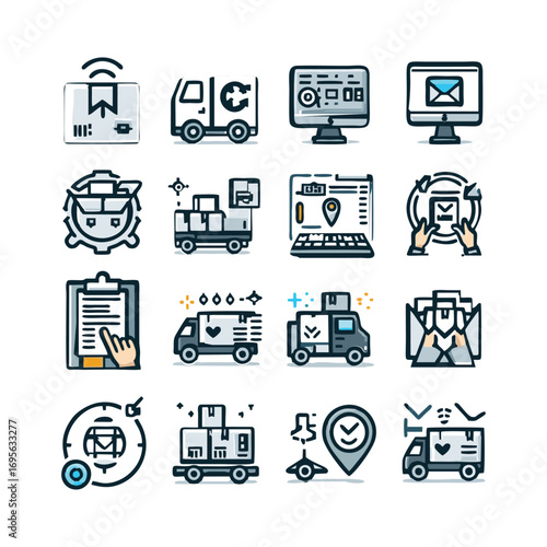 Delivery and logistics icons showcasing various services