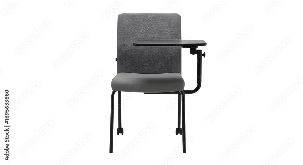 Fototapeta premium Gray chair with attached writing desk isolated on transparent background for students