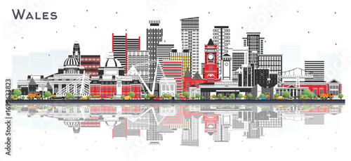 Wales City Skyline with Gray Buildings Isolated on White. Illustration. Concept with Historic Architecture. Wales Cityscape with Landmarks. Cardiff. Swansea. Newport.