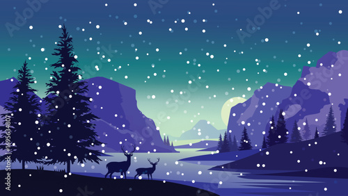 Frozen Winter Lake with Snowy Mountain Peaks