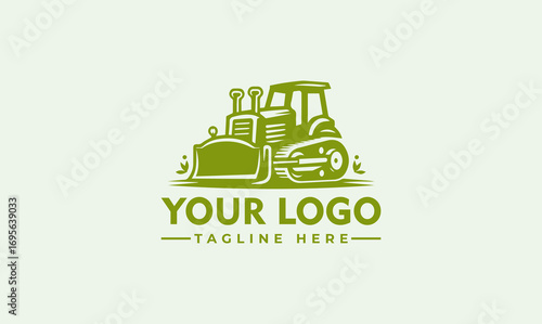Stylized vector illustration of a bulldozer, featuring a vintage design and a space for a logo and tagline.