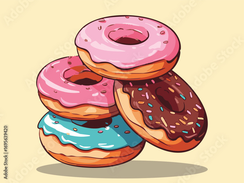 Stack of Colorful Donuts with Icing and Sprinkles Vector Illustration