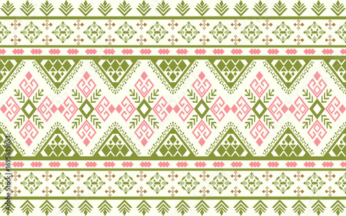 Green Abstract Traditional geometric ethnic fabric pattern ornate elements with ethnic design for textiles, rugs, clothing, sarong, scarf, batik, wrap, embroidery, print, curtain, carpet, wallpaper