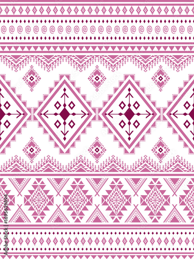 Fototapeta premium Geometric Cultural, aztec, tribal, traditional style on purple background pattern design for silk, textile, wrap, wallpaper, vector illustration design.