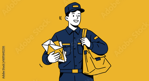 Smiling Mail Carrier Delivering Letters and Packages.