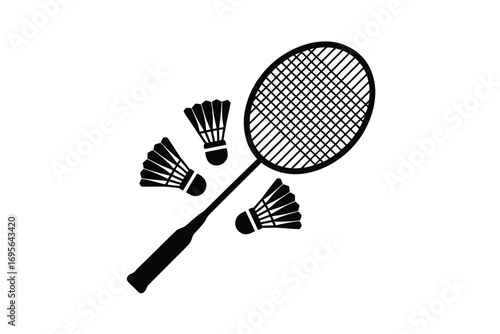 Black badminton racket and shuttlecocks sport game vector