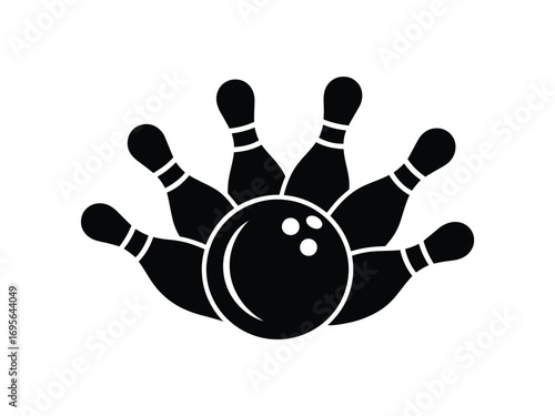 Black bowling ball and pins graphic sport game bowling pins recreation