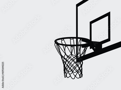 Black basketball hoop and net with backboard vector