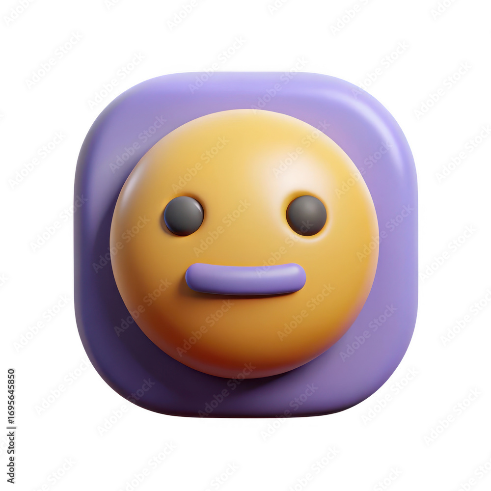 Fototapeta premium Purple square emoji smiley face icon isolated on transparent background
