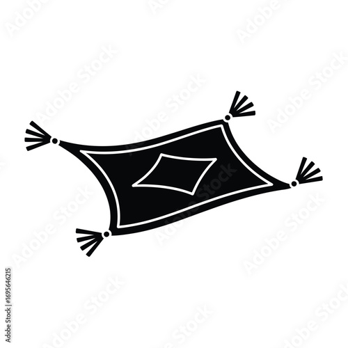 Black flying carpet with diamond pattern and tassels magic carpet oriental rug