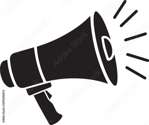 Black Silhouette of a Megaphone Emitting Sound Waves on a White Background loudspeaker announcement