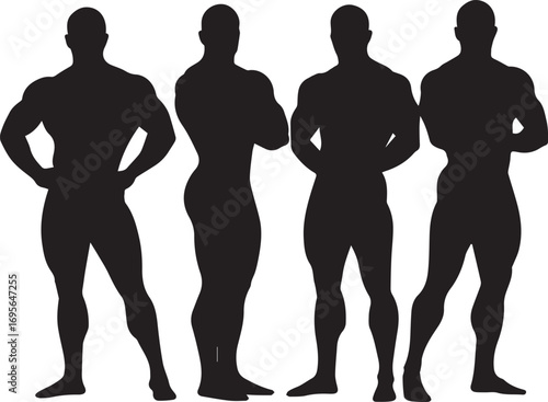 Four Muscular Male Silhouettes Posed Against White Background bodybuilder