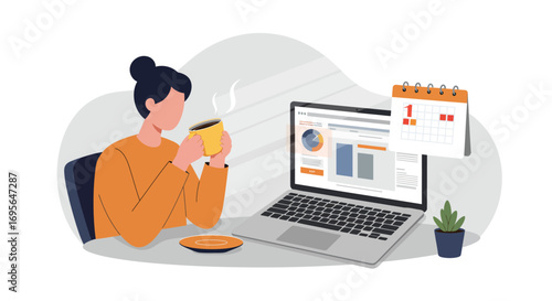 Effortless Digital Solution: Modern Flat Design Concept for Streamlining Business Processes and Enhancing Data Clarity