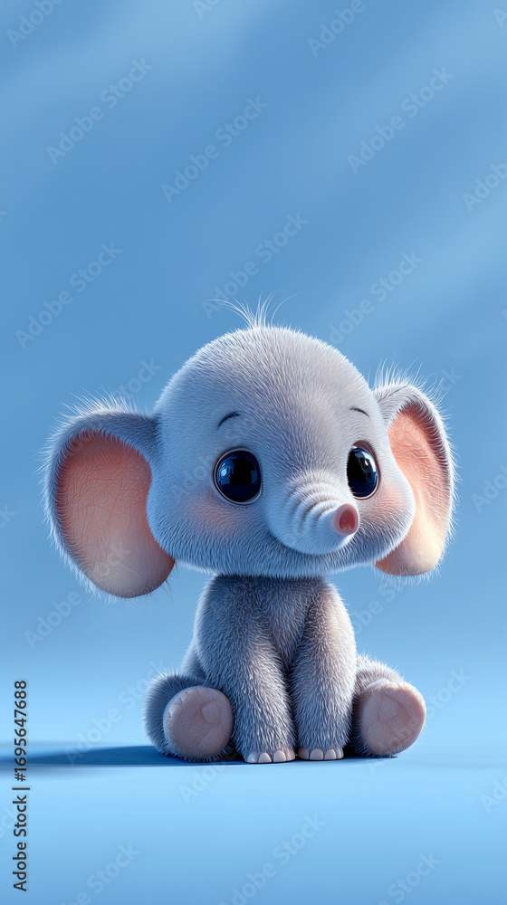 Obraz premium Cute cartoon elephant toy on blue background