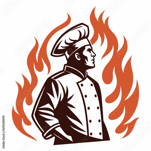 Master chef silhouette with dramatic fire flames illustration vector scalable cooking professional food service