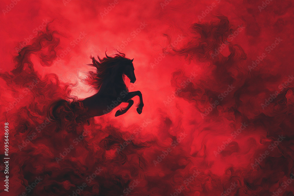 Fototapeta premium horse, red horse, 2026, 2086, 2146, happy new year, new year, new year greetings, new year's card, sunrise, animal, silhouette, start, year of the horse, 12 zodiac signs, pony, mustang, running, farm,