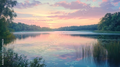 Wallpaper Mural Serene Sunset Lake: Pastel Hues and Tranquil Waterscape Torontodigital.ca