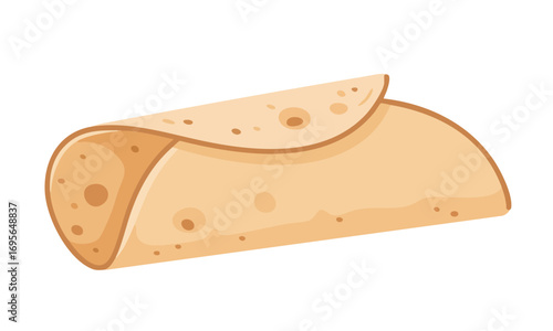 Illustration of a rolled tortilla with light brown color and small dark spots.