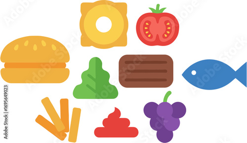 Flat Design Food Variety Illustration Simple Element Grouped Culinary Icon