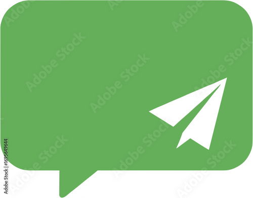 Modern Flat Green Speech Bubble with Paper Airplane Communication Icon