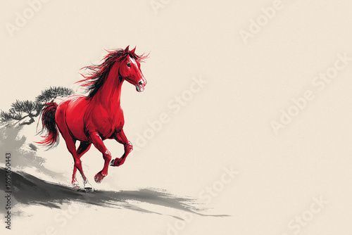 horse, red horse, 2026, 2086, 2146, happy new year, new year, new year greetings, new year's card, sunrise, animal, silhouette, start, Year of the Horse, 12 zodiac signs, pony, mustang, running, farm,