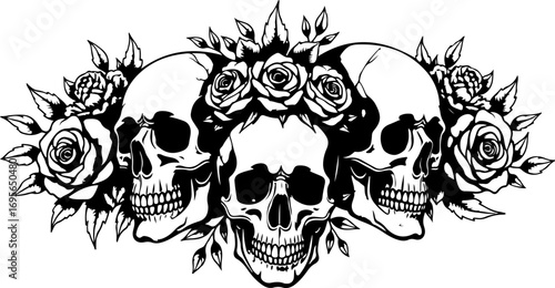 Skull and Rose Tattoo Designs (Black Ink)