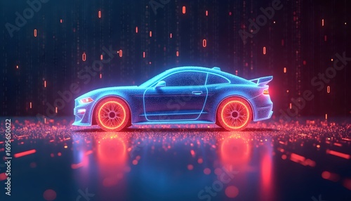AI Controlled Futuristic Vehicle Glowing with Neon Holographic Energy