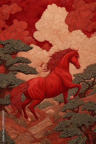 horse, red horse, 2026, 2086, 2146, happy new year, new year, new year greetings, new year's card, sunrise, animal, silhouette, start, Year of the Horse, 12 zodiac signs, pony, mustang, running, farm,