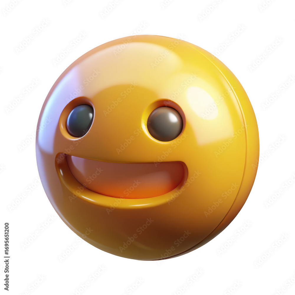 Fototapeta premium Yellow smiley face emoji with a wide smile isolated on transparent background