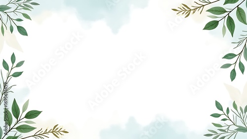 Wallpaper Mural Elegant botanical frame with green and gold leaves on a soft watercolor background. A serene and realistic design with ample white copy space for invitations or presentations Torontodigital.ca