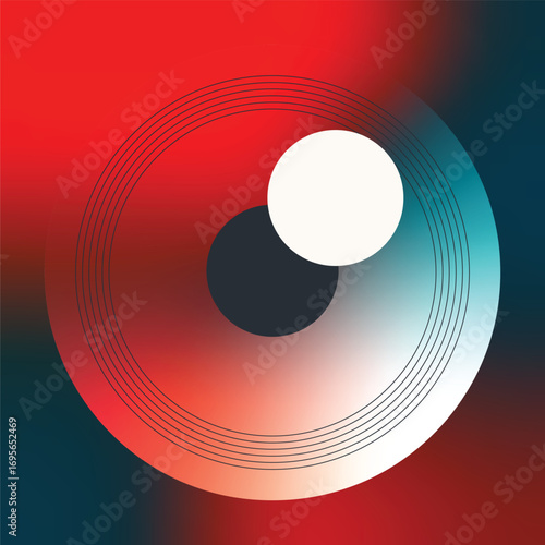Abstract Lighting Vision Eye with Reflection on Red Blending Gradient Backdrop, High Tech Concept