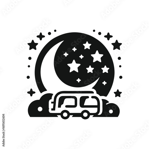 Nighttime camping scene with caravan under stars