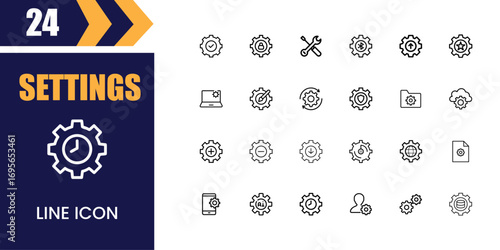 Collection of thin line icons representing settings and tools