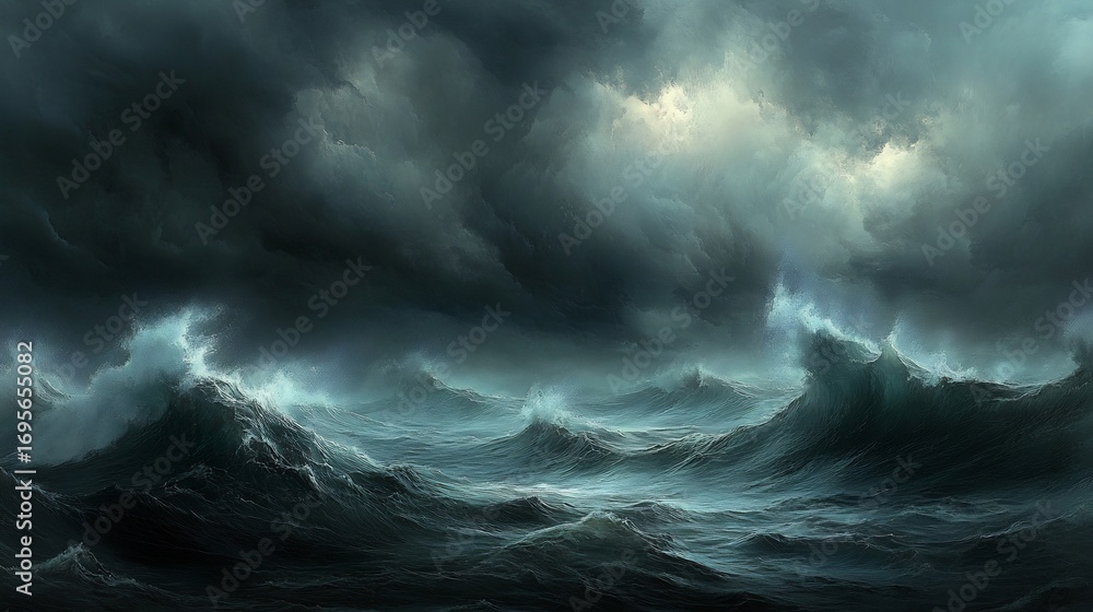 Obraz premium Dark Ocean Waves: A Dramatic Seascape Painting